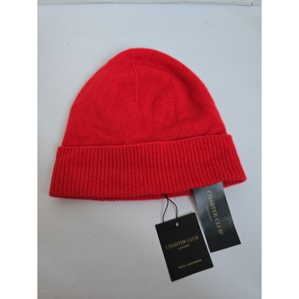 Charter Club Luxury 100% Cashmere Cuffed Beanie in Chili Red Hat NWT